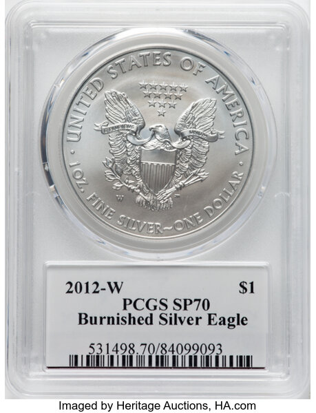2012-W $1  Silver Eagle, Burnished MS70 thumbnail 2