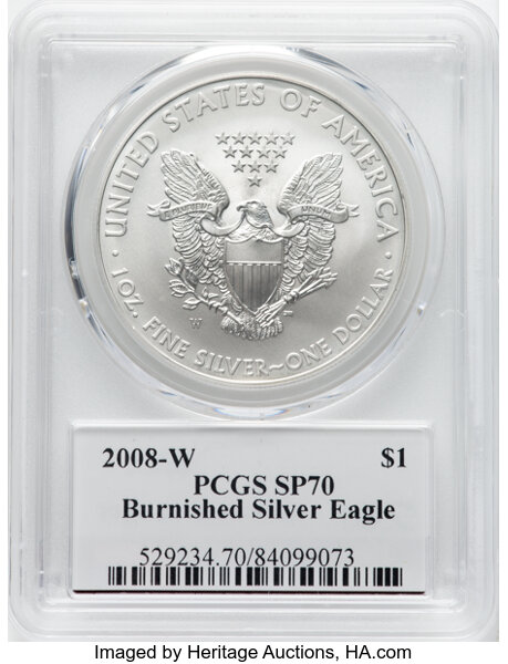 2008-W $1  Silver Eagle, Burnished MS70 thumbnail 12