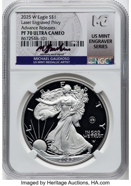 2025-W $1  Silver Eagle, Laser Privy PR DCAM PR66 DCAM CAC thumbnail 19
