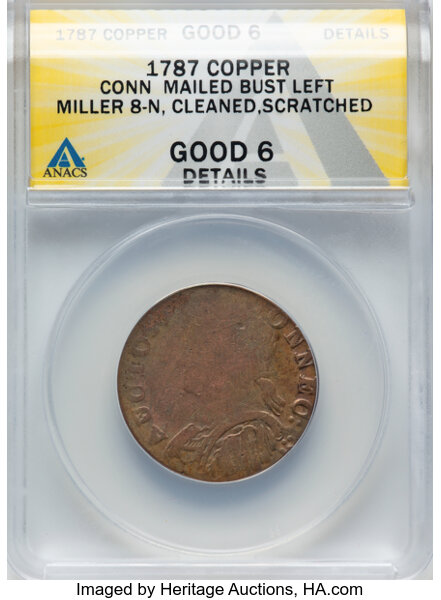 Image for 1787 Copper Connecticut, Mailed Bust Left MS BN G6 BN