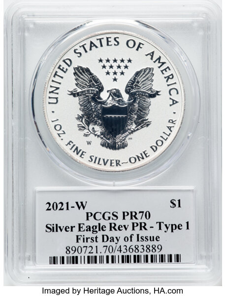 2021-W $1  Silver Eagle, Reverse Proof, Type 1 PR70 CAC thumbnail 10
