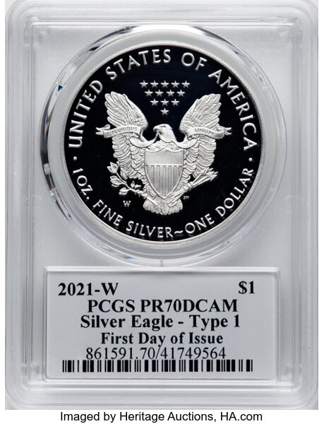 2021-W $1  Silver Eagle, Reverse Proof, Type 1 PR70 CAC thumbnail 22