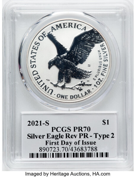 2021-S $1  Silver Eagle, Reverse Proof, Type 2 PR66 CAC thumbnail 12