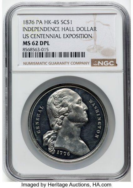 1876 SC$1 Independence Hall, Washington Rev, White Metal, HK-45 MS thumbnail 2