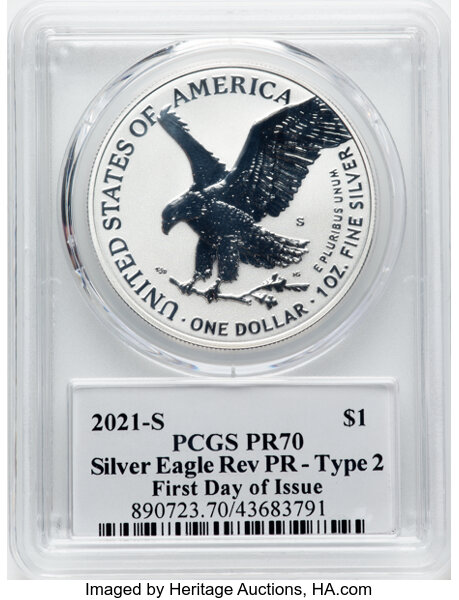 2021-S $1  Silver Eagle, Reverse Proof, Type 2 PR66 CAC thumbnail 14