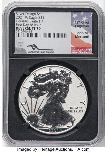 2021-W $1  Silver Eagle, Reverse Proof, Type 1 PR70 CAC thumbnail 13