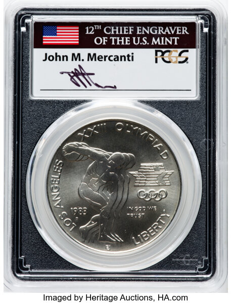 1983-D S$1 Los Angeles Olympiad Discus Thrower MS thumbnail 3