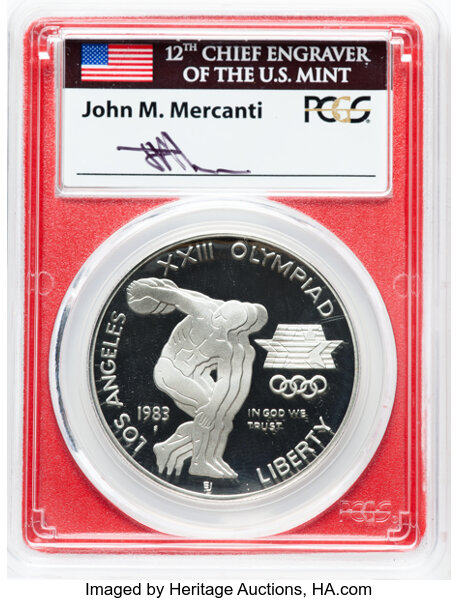 Image for 1983-S S$1 Los Angeles Olympiad Discus Thrower PR DCAM OGP