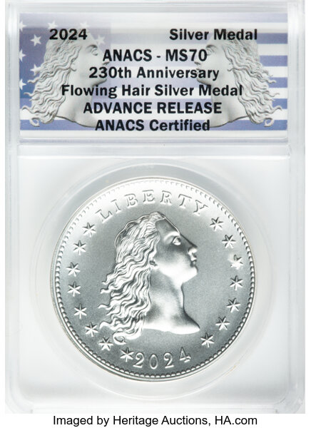 2024 Medal 1oz Silver, 230th Anniversary Flowing Hair MS thumbnail 16
