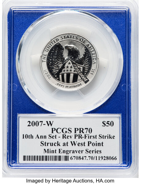 2007-W P$50  Platinum Eagle, Reverse Proof PR70 thumbnail 2