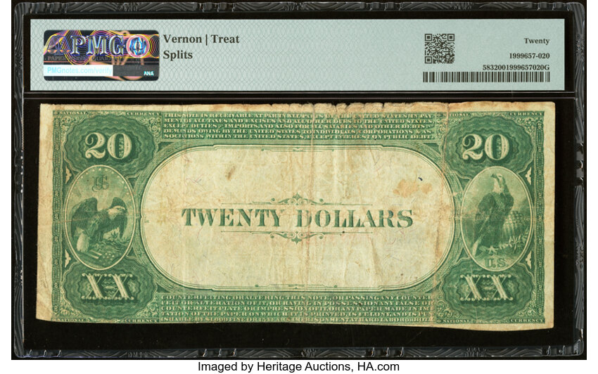 1882 $20  2nd Charter Period, 3rd Issue, Value Back (Fr. 583) thumbnail 5