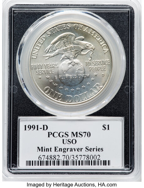 1991-D S$1 United Service Organizations (USO) MS70 thumbnail 4
