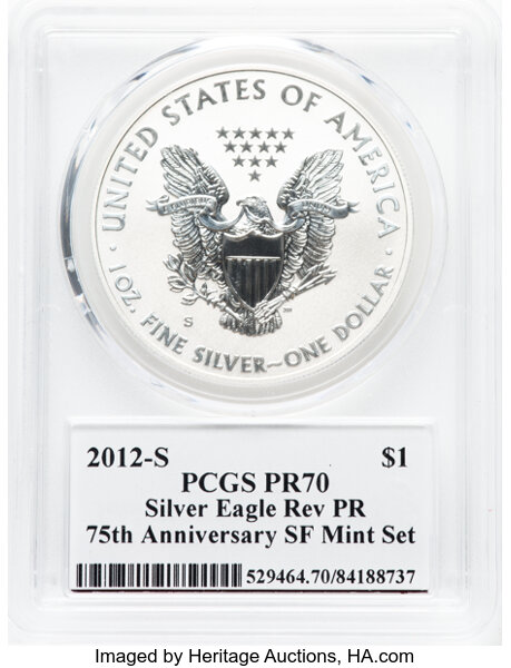 2012-S $1  Silver Eagle, Reverse Proof PR70 thumbnail 14