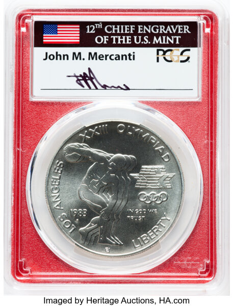 1983-S S$1 Los Angeles Olympiad Discus Thrower MS thumbnail 2