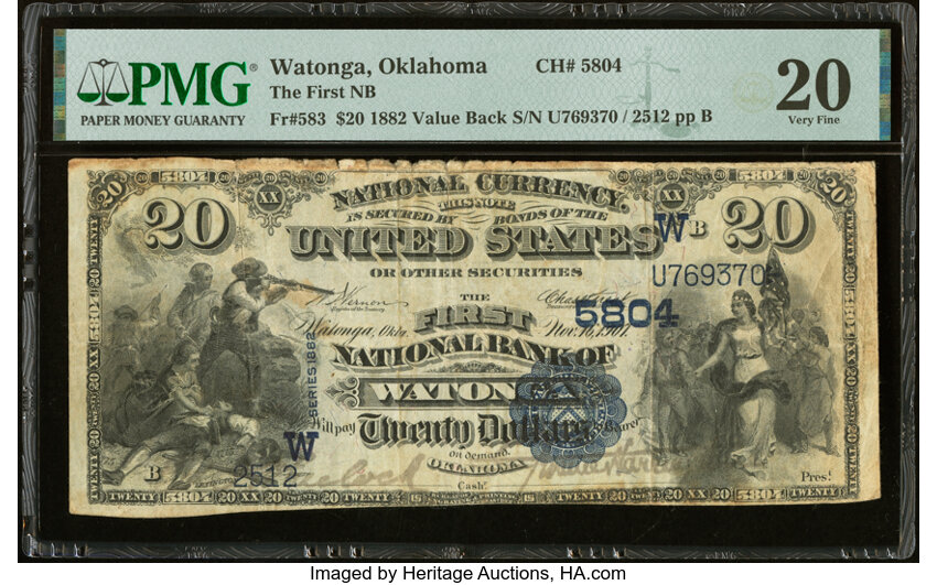1882 $20  2nd Charter Period, 3rd Issue, Value Back (Fr. 583) thumbnail 2