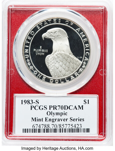 1983 S Los Angeles Olympiad Discus Thrower Silver dollar PR Values