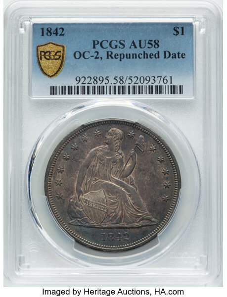 1842 $1 AU58 CAC thumbnail 2