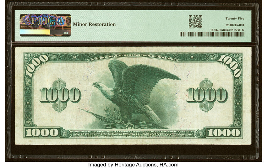 Image for 1918 $1,000  Blue Seal, Kansas City (Fr. 1133-J)