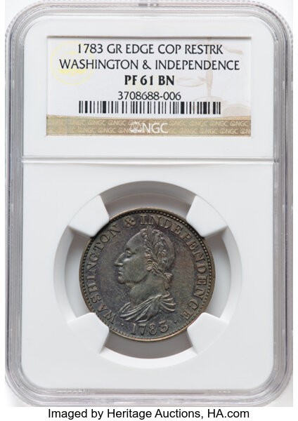 1783 Copper Washington Draped Bust, Restrike, Engrailed Edge PR BN thumbnail 4
