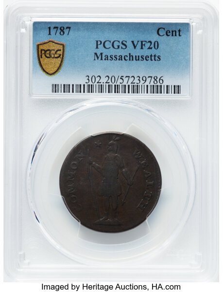 1787 Cent Massachusetts, Left Arrows MS BN VF20 BN thumbnail 2