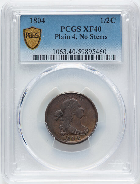 1804 1/2c Plain 4, No Stems, C-13 MS BN XF40 BN thumbnail 2