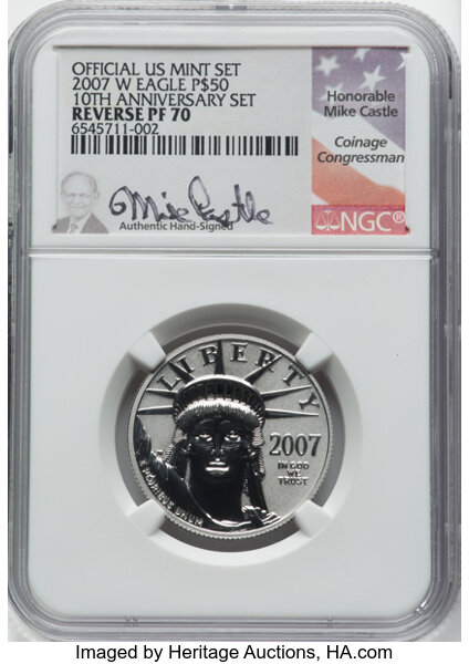 2007-W P$50  Platinum Eagle, Reverse Proof PR70 thumbnail 5