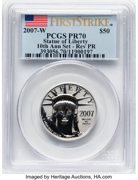 2007-W P$50  Platinum Eagle, Reverse Proof PR70 thumbnail 3