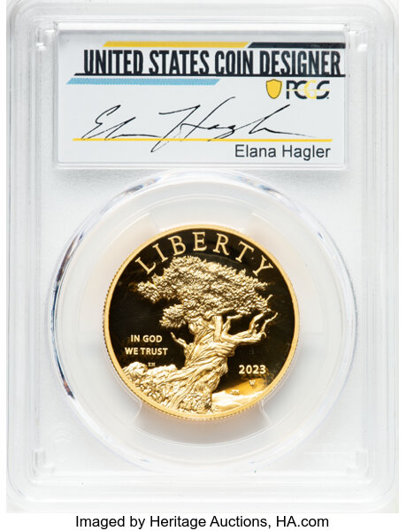 2023-W G$100  1oz Gold, American Liberty, Bristlecone Pine Tree PR DCAM thumbnail 2