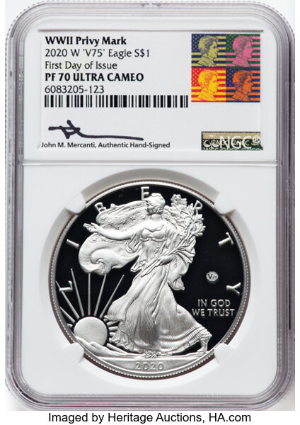 2020-W $1  Silver Eagle, v75 Privy WWII Anniversary PR DCAM thumbnail 19