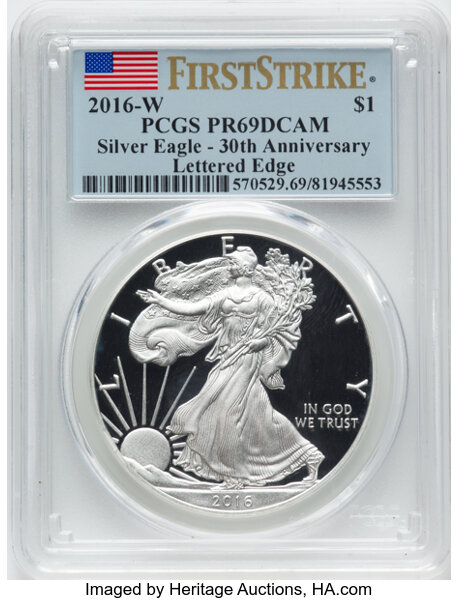 2016-W $1  Silver Eagle, Lettered Edge, 30th Anniversary PR DCAM PR67 DCAM thumbnail 23