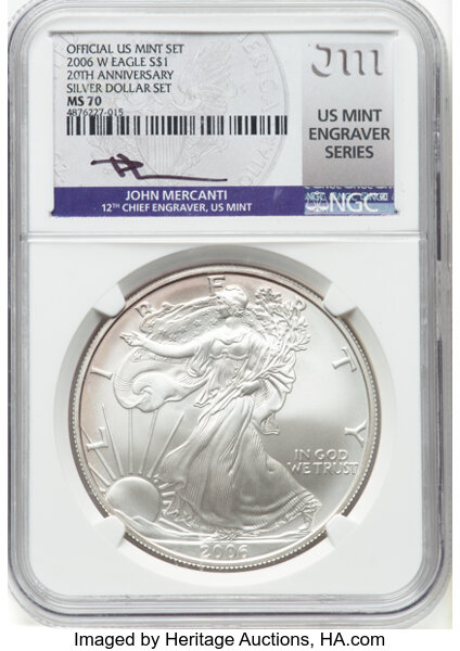 2006-W $1  Silver Eagle, Burnished MS70 thumbnail 19