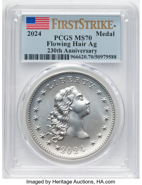 2024 Medal 1oz Silver, 230th Anniversary Flowing Hair MS thumbnail 4