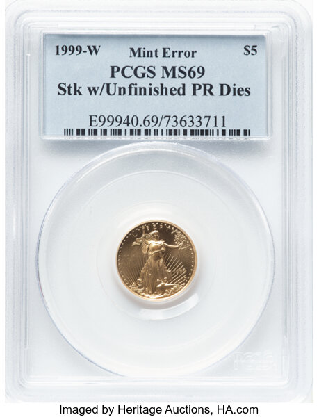 1999-W $5  Gold Eagle, Unfinished Proof Dies MS69 thumbnail 7