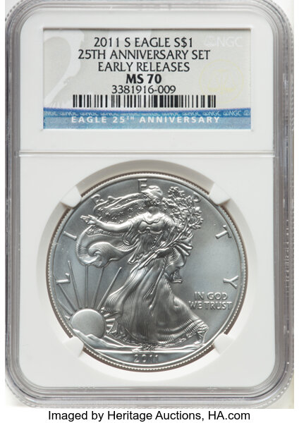 2011-S $1  Silver Eagle, Burnished, 25th Anniversary MS70 thumbnail 11