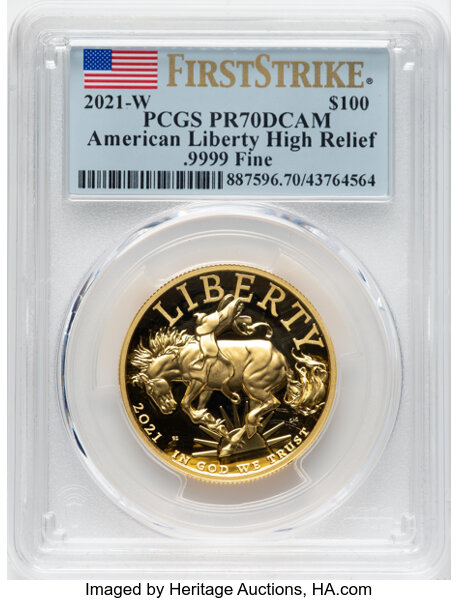 2021-W G$100  1oz Gold, American Liberty, Mustang PR DCAM thumbnail 10