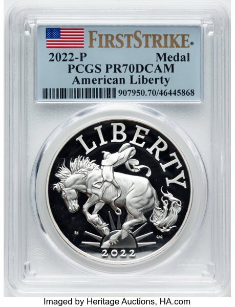 2022-P Medal 1oz Silver, American Liberty, Mustang PR DCAM thumbnail 7