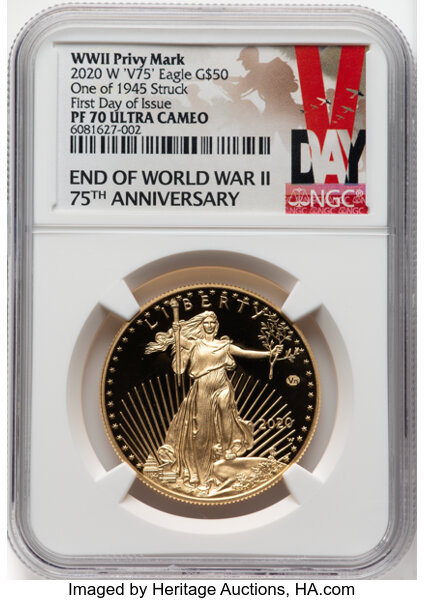 2020-W G$50  Gold Eagle, v75 Privy, WWII Anniversary PR DCAM PR65 DCAM thumbnail 11