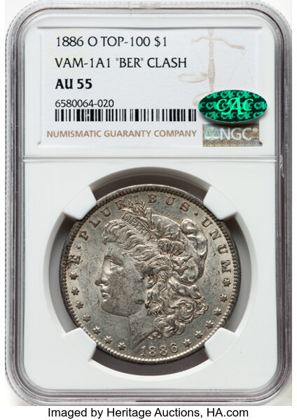 1886-O $1  Clashed Reverse BER, VAM-1A1 MS thumbnail 3
