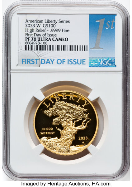2023-W G$100  1oz Gold, American Liberty, Bristlecone Pine Tree PR DCAM thumbnail 5