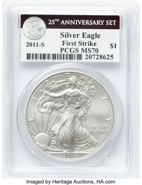 2011-S $1  Silver Eagle, Burnished, 25th Anniversary MS70 thumbnail 15