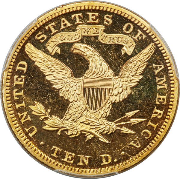 Liberty Gold Eagle $10  Motto, 1866-1907 PR DCAM [Type] PR64 DCAM thumbnail 2