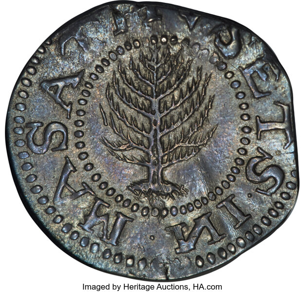 1652 Shilling Pine Tree, Large Planchet, NE in Legend MS thumbnail 2