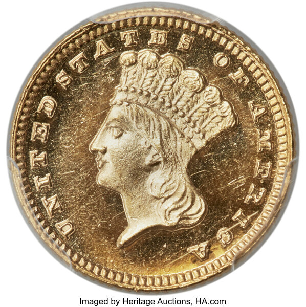 Liberty Gold Dollar G$1 Type 3, 1856-1889 PR DCAM [Type] PR64 DCAM thumbnail 7