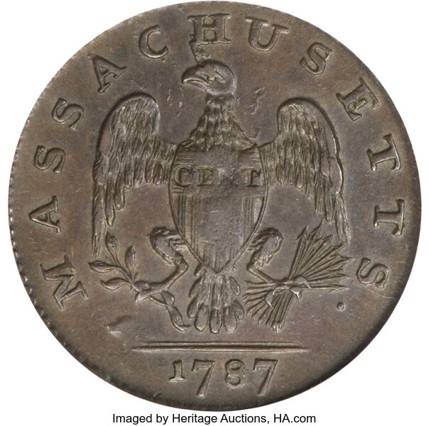 1787 Cent Massachusetts, Horned Eagle MS BN MS62 BN thumbnail 2