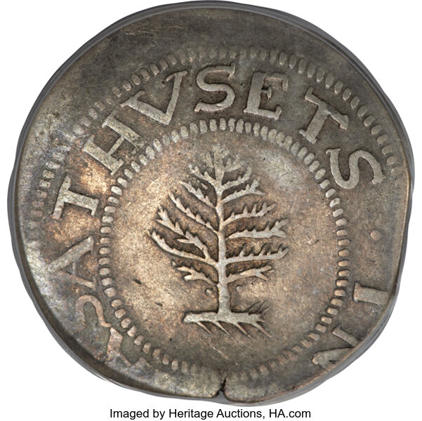 1652 Shilling Pine Tree, Large Planchet, Pellets at Trunk MS thumbnail 2