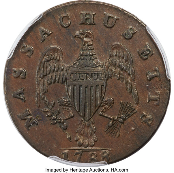 1788 Cent Massachusetts, With Period MS BN MS63 BN thumbnail 2