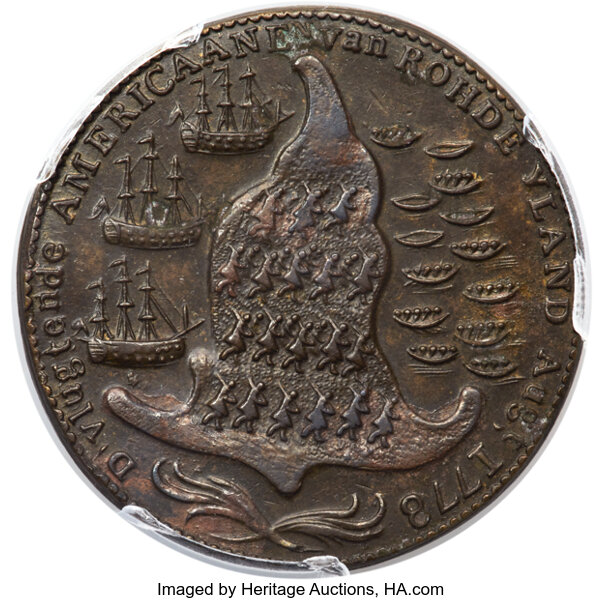 (1778-1779) Medal Rhode Island, Wreath Below Ship, Brass MS thumbnail 11