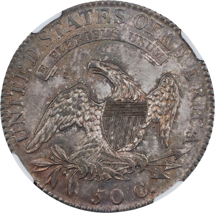 1819/8 50c Large 9, Flat Top 1s, O-102 AU53 thumbnail 2