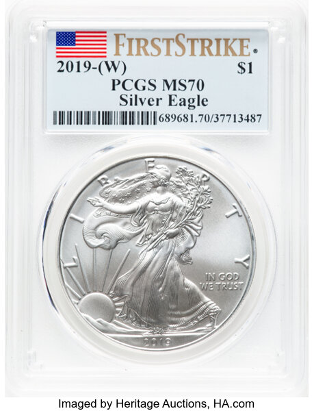 2019-(W) $1  Silver Eagle, Struck at West Point Mint MS66 thumbnail 3