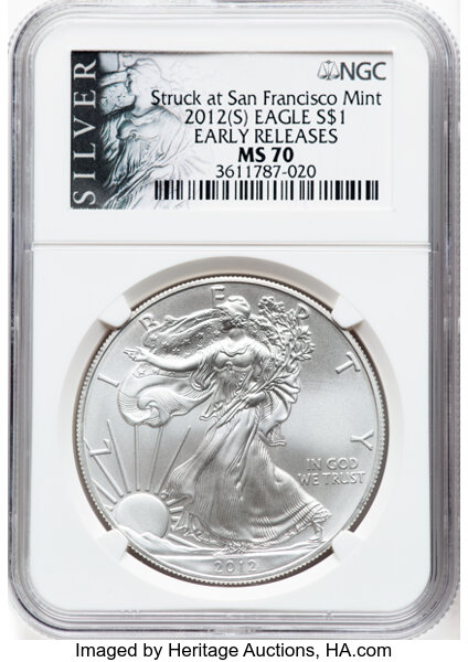 2012-(S) $1  Silver Eagle, Struck at San Francisco Mint MS70 thumbnail 3